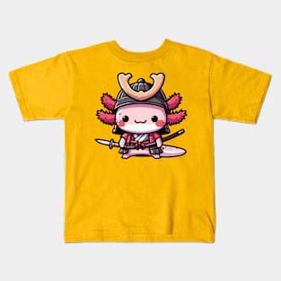 cute axolotl samurai warrior Kids T-Shirt